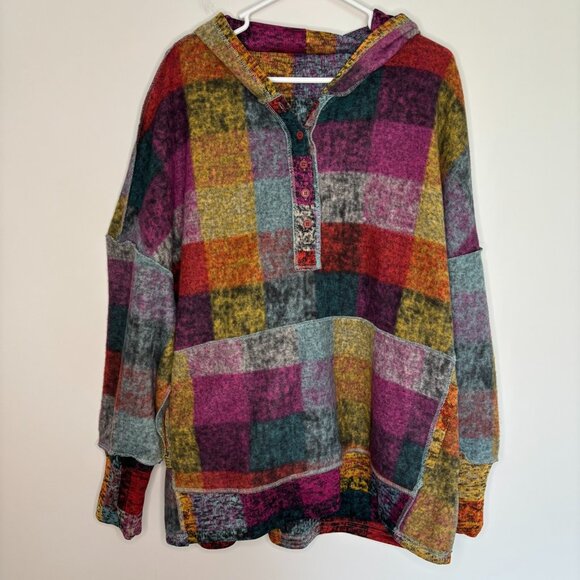 COLORFUL Quarter Button Placket Hoodie Womens 2XL Colorblocked - Picture 4 of 4